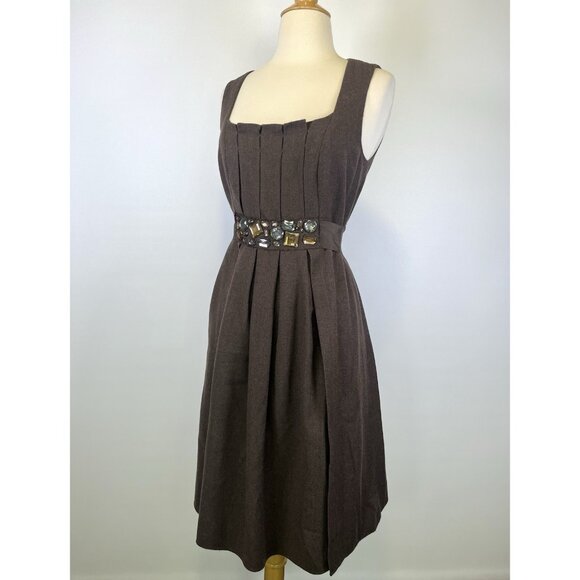 Magaschoni Collection Wool Cashmere Y2K Shift Dress Brown Size 6/8 S/M Office - Picture 2 of 9